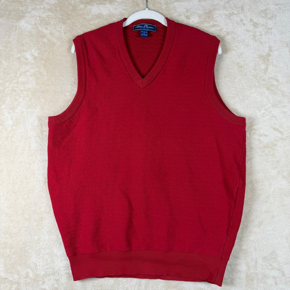 Alan Flusser Golf Men's Red‎ V-Neck Textured Cotton Sweater Vest XL